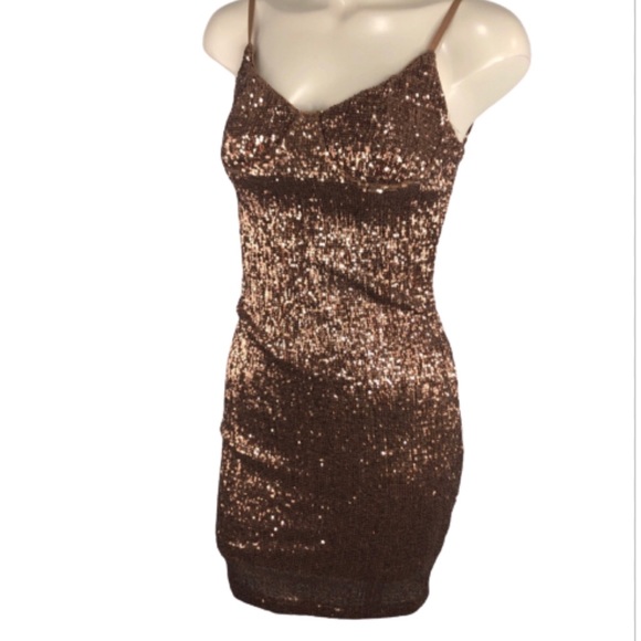 HONEY BUM sexy sequin BRONZE COPPER Dress Small - Picture 2 of 9